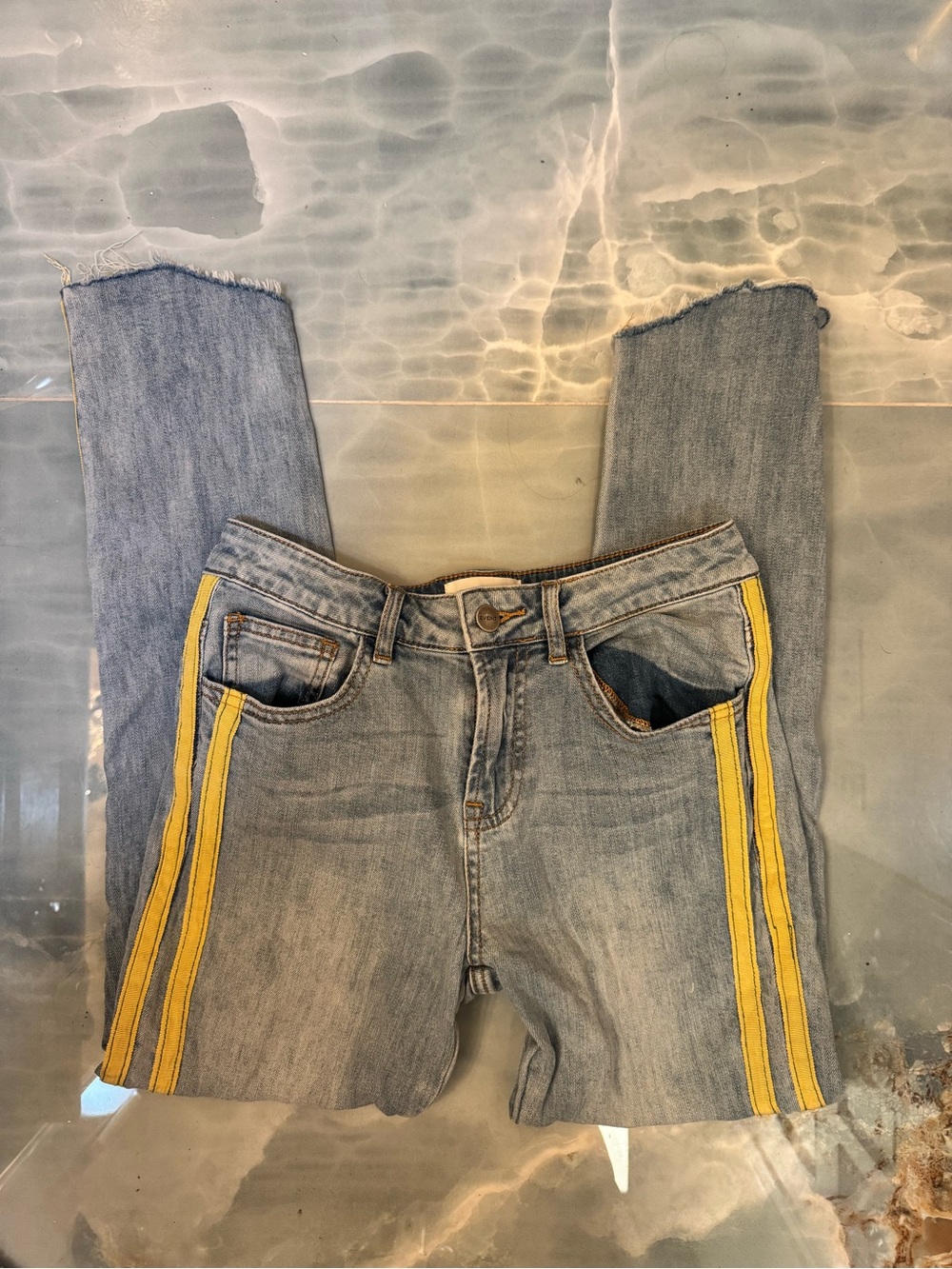Women’s Light Wash Skinny Jeans with Yellow Side Stripes